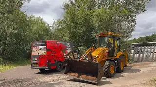 The Crosskeys Resin truck and digger loaded up ready for a job